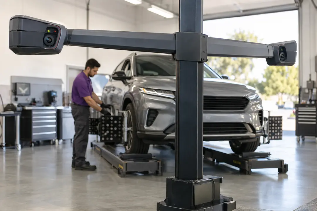 Alignment cameras facing the targets on a car’s wheels