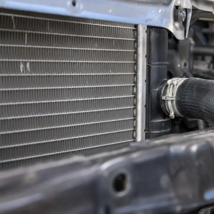 Close-up of a radiator’s fins