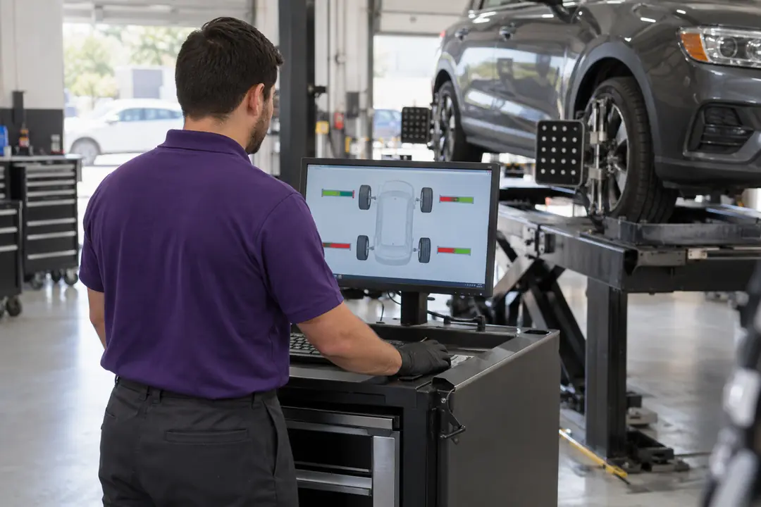 An alignment screen showing a bar for each wheel